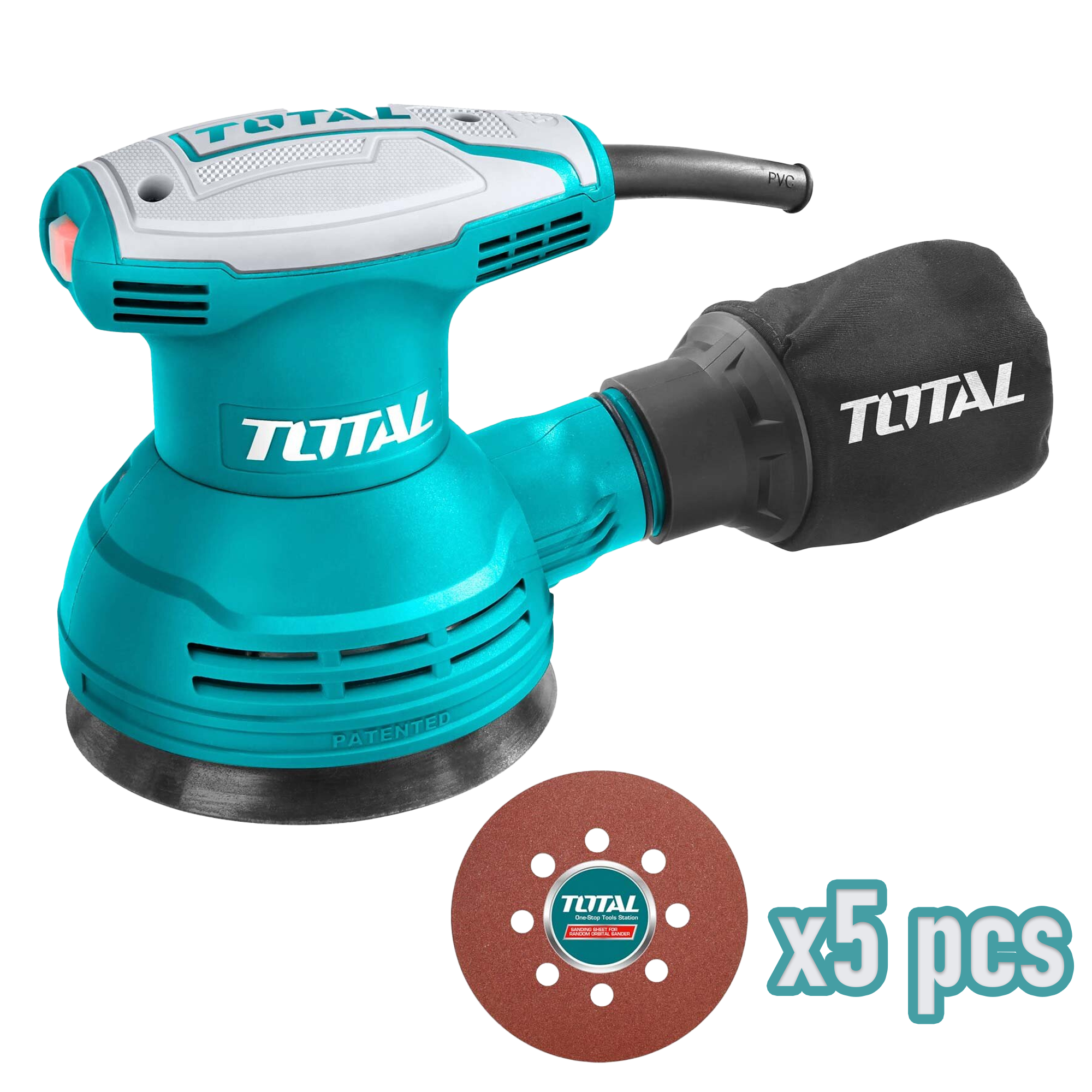 Woodberg - جهاز حف و صنفرة و تنعيم سلكي حجم صغير من شركة توتال + 5 اوراق حف