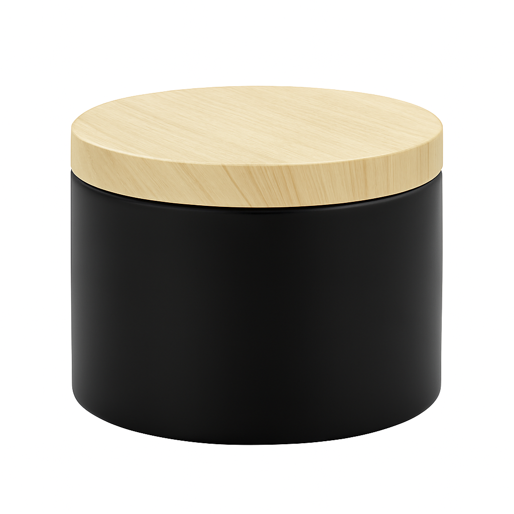 Woodberg - علبة لصب شمع ستانلس ستيل لون أسوّد مع غطاء خشبي كبير - سعة 200 غرام