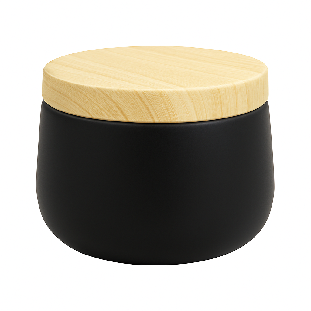 Woodberg - علبة لصب شمع ستانلس ستيل لون أسوّد مع غطاء خشبي - سعة 100 غرام