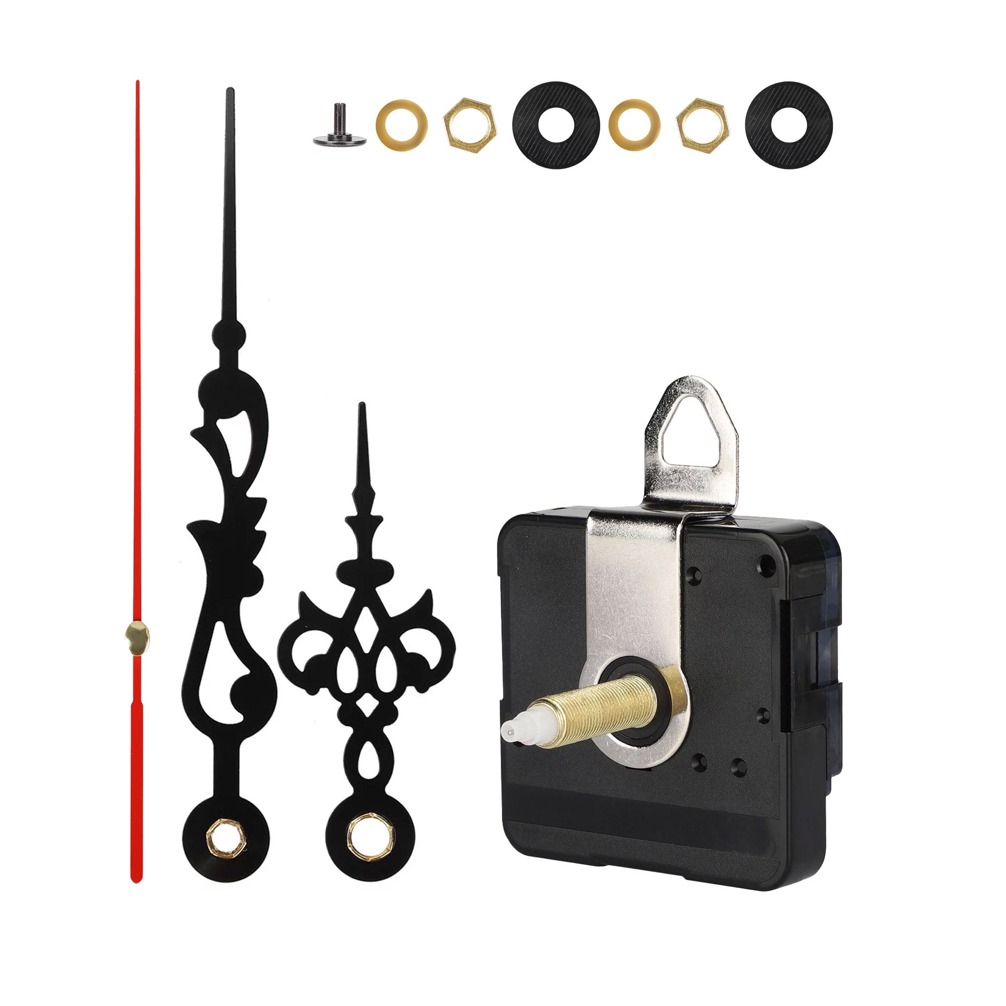 Woodberg - باكيج آلية الساعة أصلي (مُحرك الساعة + عقارب الساعة) شكل مزخرف لساعات حجم 20-35 سم