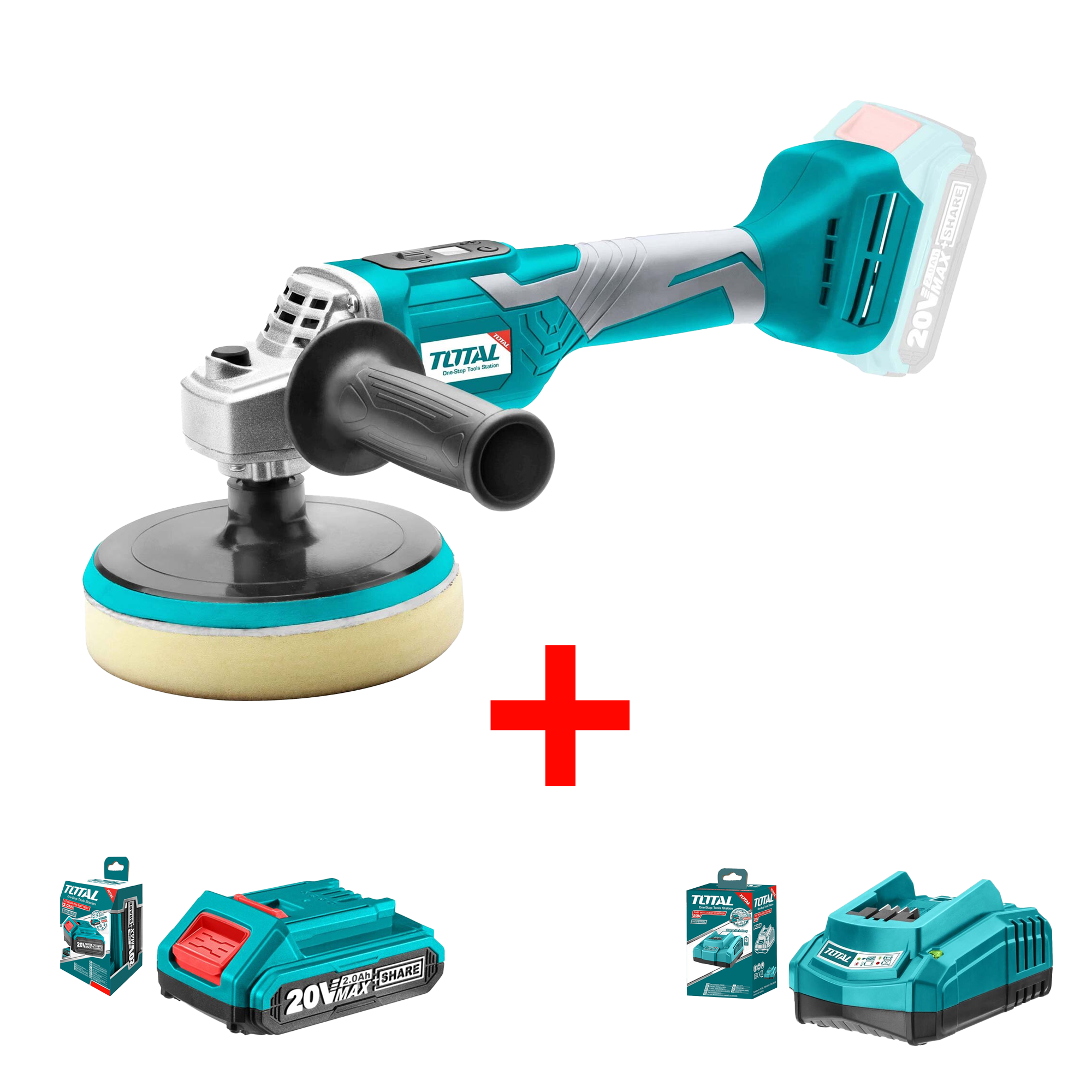 Woodberg - جهاز دسك بوليش و حف شحن حجم صغير لاسلكي + بطارية + شاحن بطارية