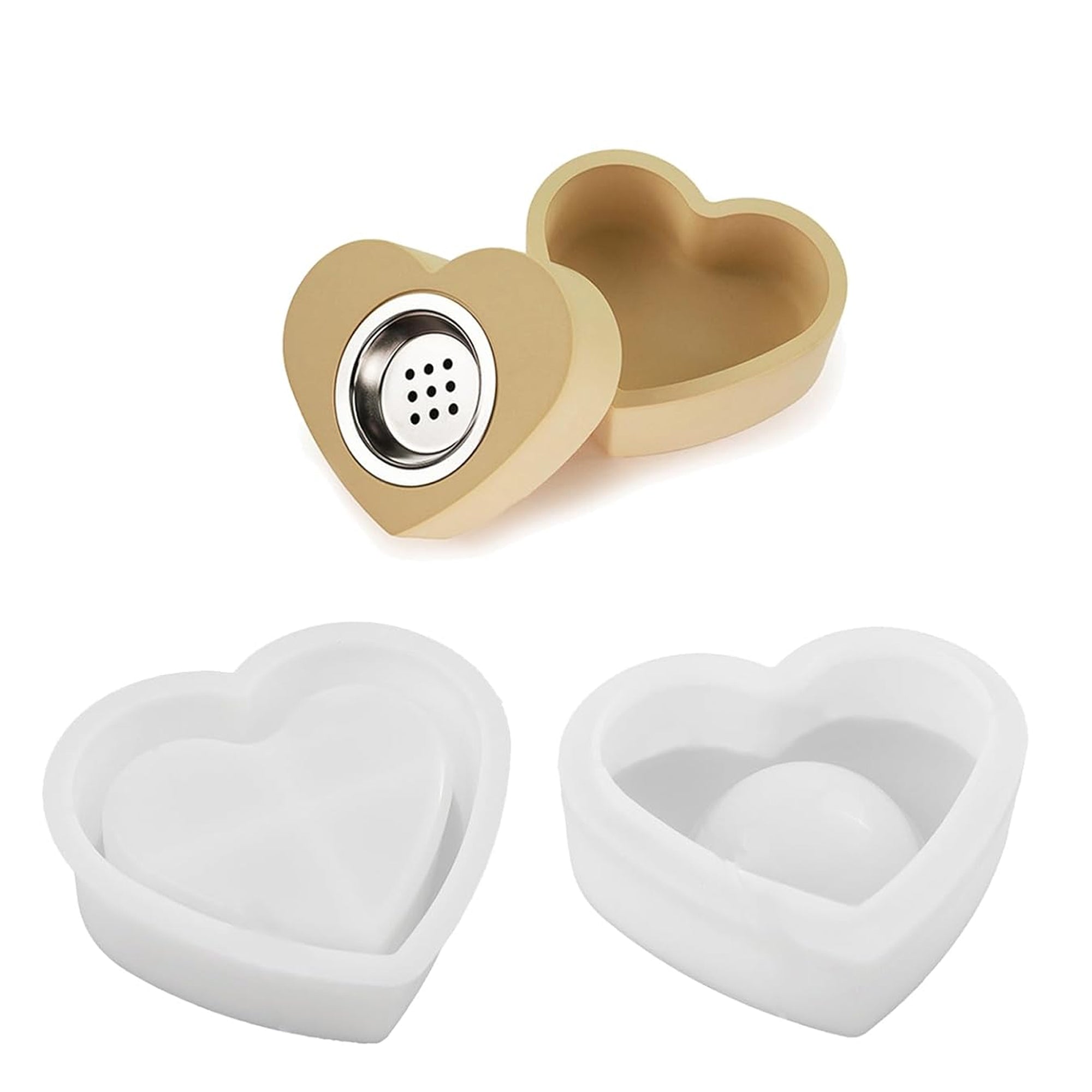 Woodberg - مجموعة 3 قطع: قالب سيليكون مبخرة شكل قلب قطعتين مع حديدة المبخرة