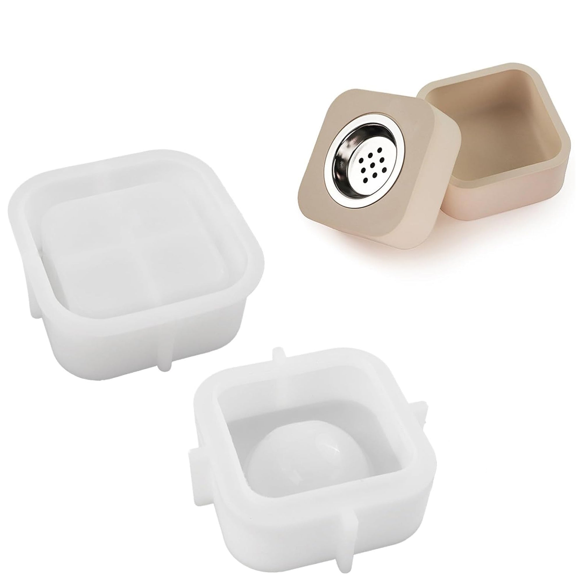 Woodberg - مجموعة 3 قطع: قالب سيليكون مبخرة مربع قطعتين مع حديدة المبخرة