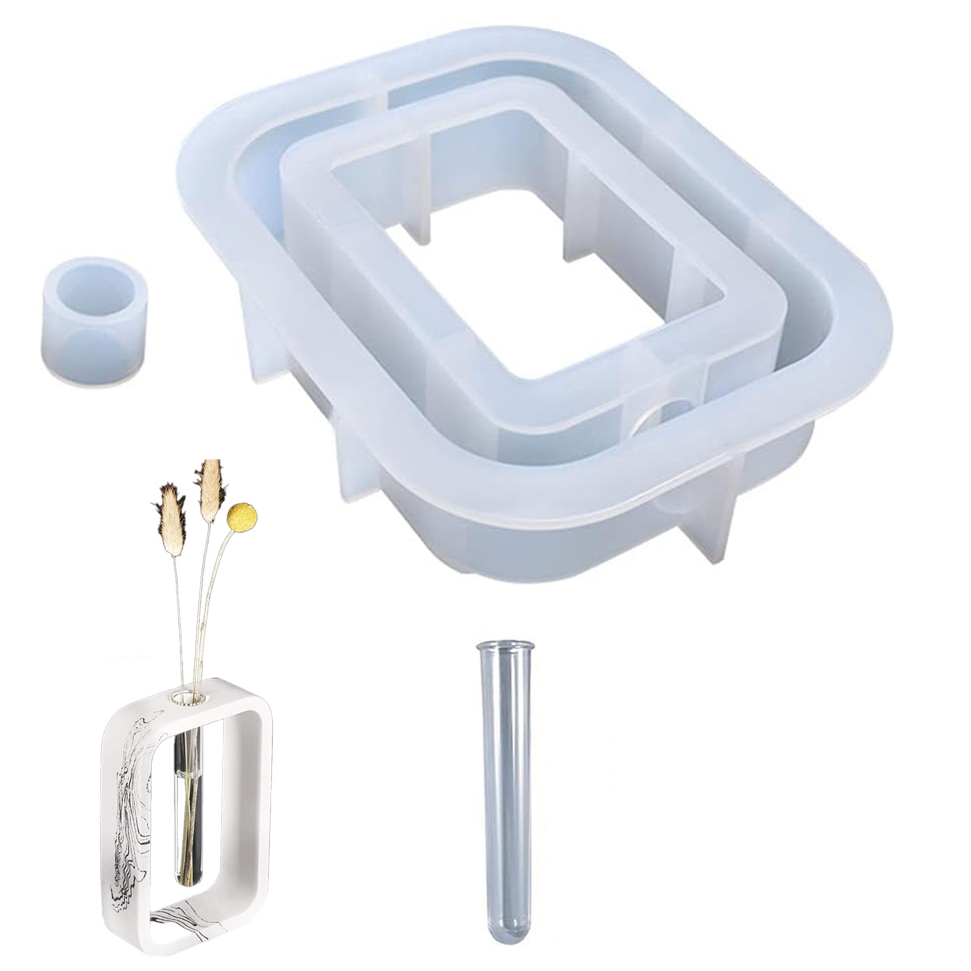 Woodberg - قالب سيليكون مزهرية حاضنة نباتات شكل مستطيل كبير مع أنبوب أكريليك