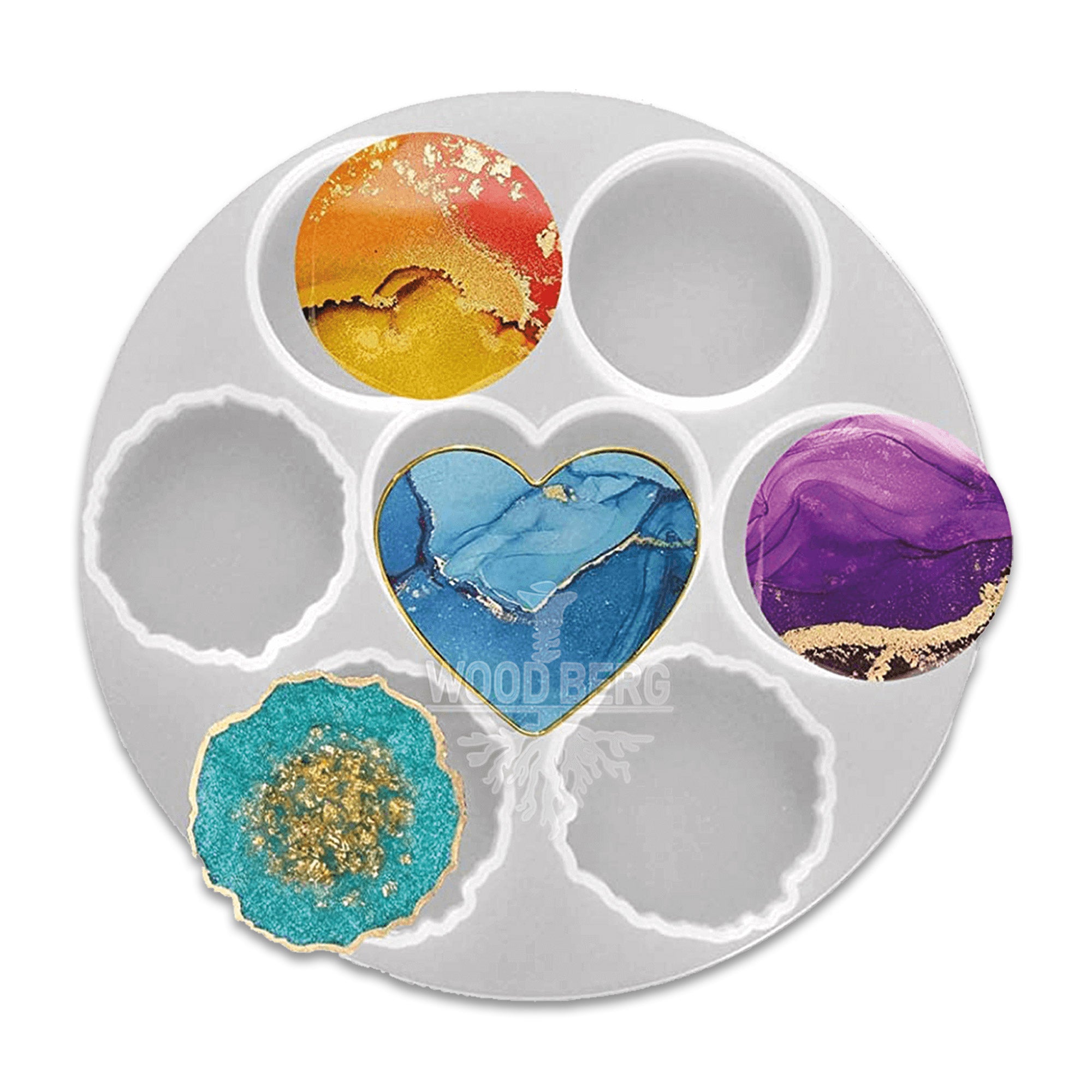 Woodberg - قالب سيليكون ريزن توزيعات 7 أشكال قلب، دائره، جيود