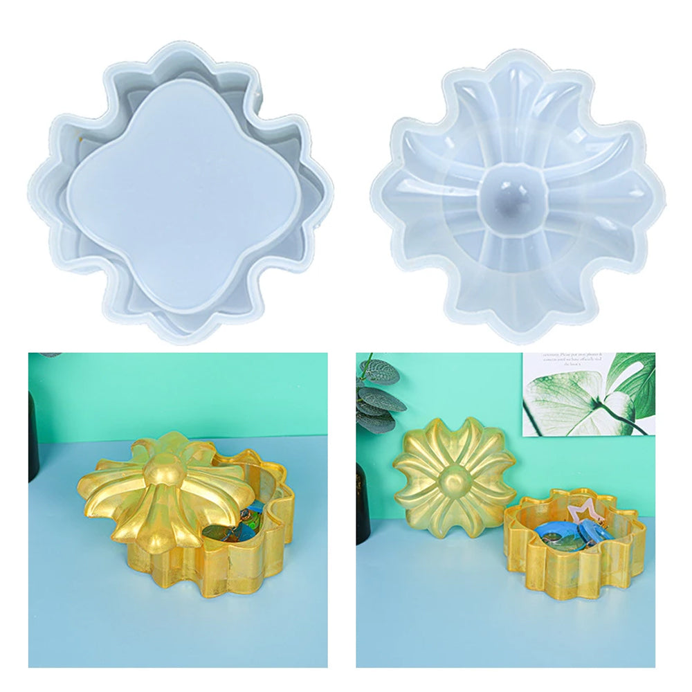 Woodberg - قالب سيليكون 2 قطعة: شكل نجمة وعاء تخزين مع غطاء