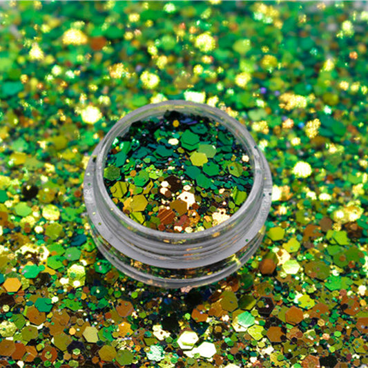 جليتر برق خشن و ناعم شيمر لون اخضر غامق مذهّب للاظافر و الايبوكسي ريزن و الفن - Woodberg