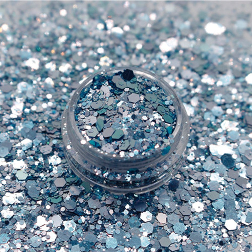جليتر برق خشن و ناعم شيمر لون ازرق ثلجي للاظافر و الايبوكسي ريزن و الفن - Woodberg