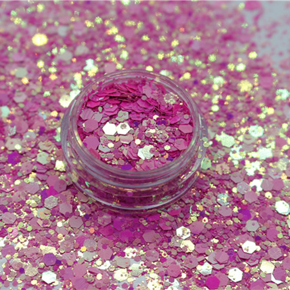 برق جليتر شيمر خشن و ناعم لميع مخلوط لون فوشي للريزن و فن الاظافر - Woodberg