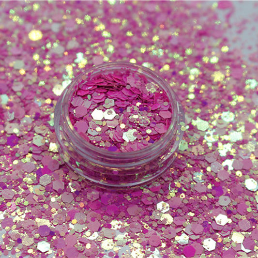 برق جليتر شيمر خشن و ناعم لميع مخلوط لون فوشي للريزن و فن الاظافر - Woodberg