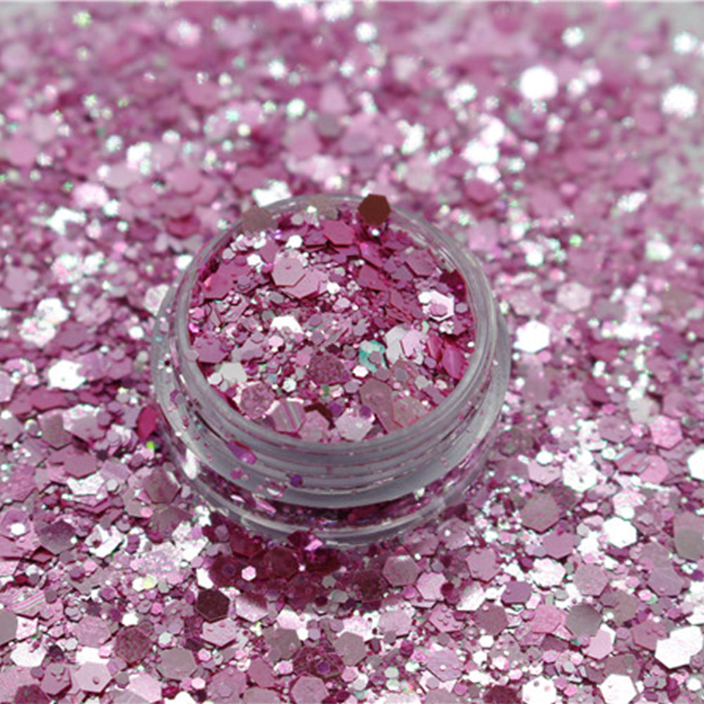 برق جليتر شيمر خشن و ناعم لميع مخلوط لون زهري ثلجي للريزن و فن الاظافر - Woodberg