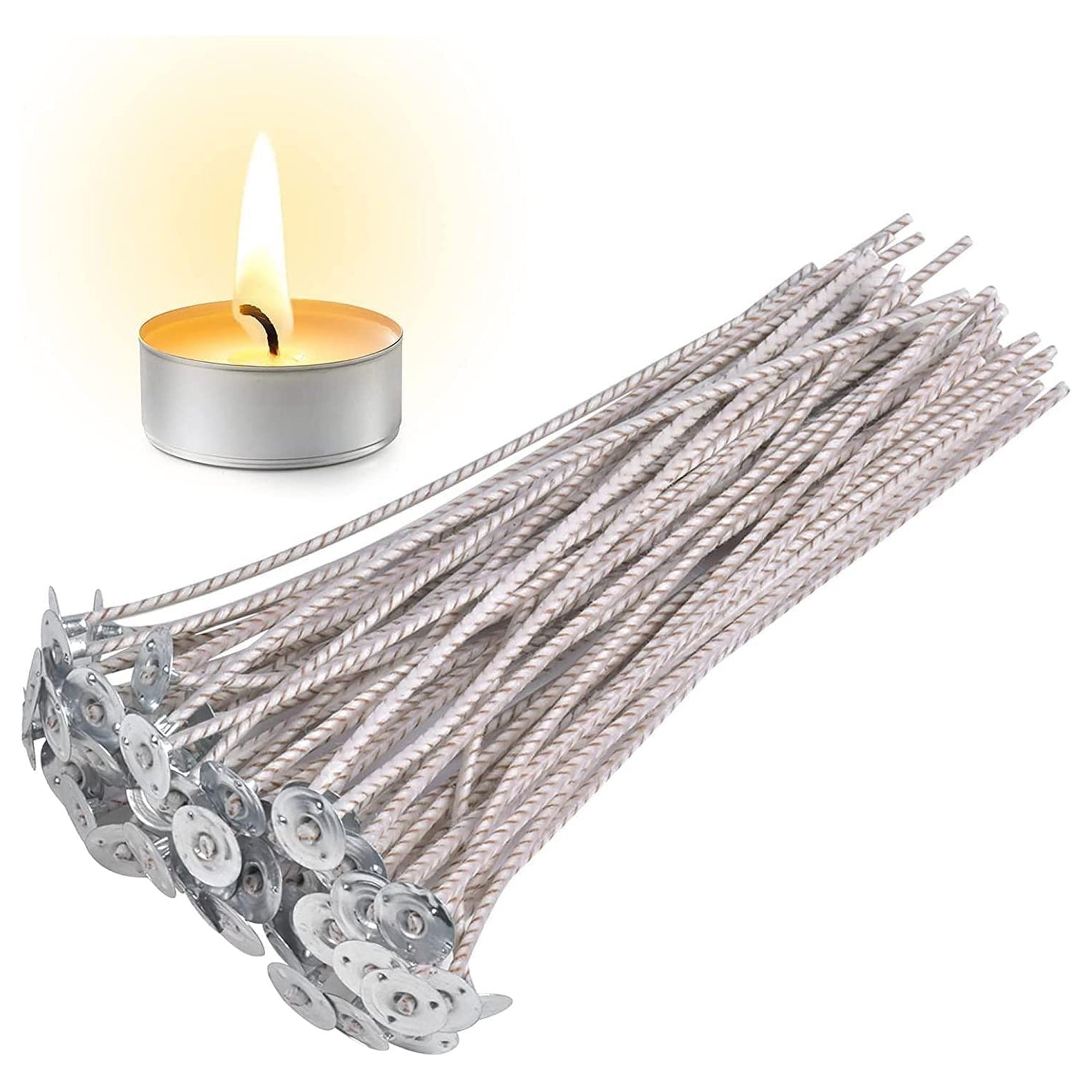 Woodberg - كيس فتايل قطن ECO للشمع 10حبات مُغطية بشمع الصويا مع قواعد طول 15 سم سماكة خميلة