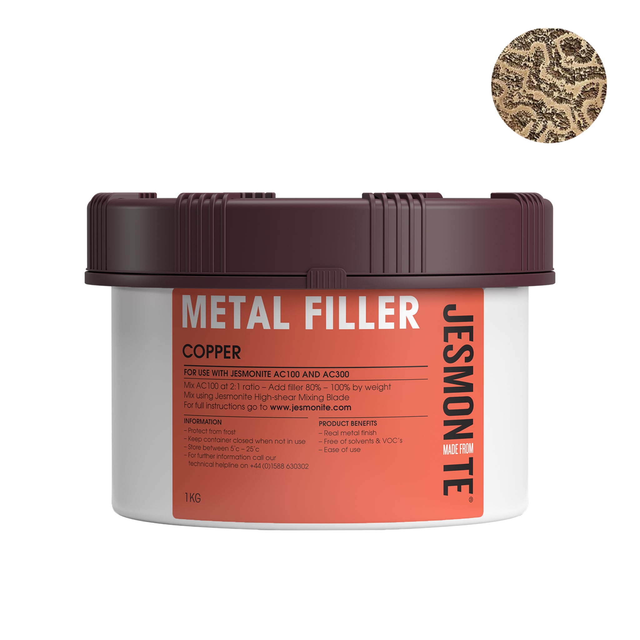 Woodberg - بودرة تأثير معدني لون نحاسي احمر ميتاليك 1كيلو - AC100 Copper Metal Filler